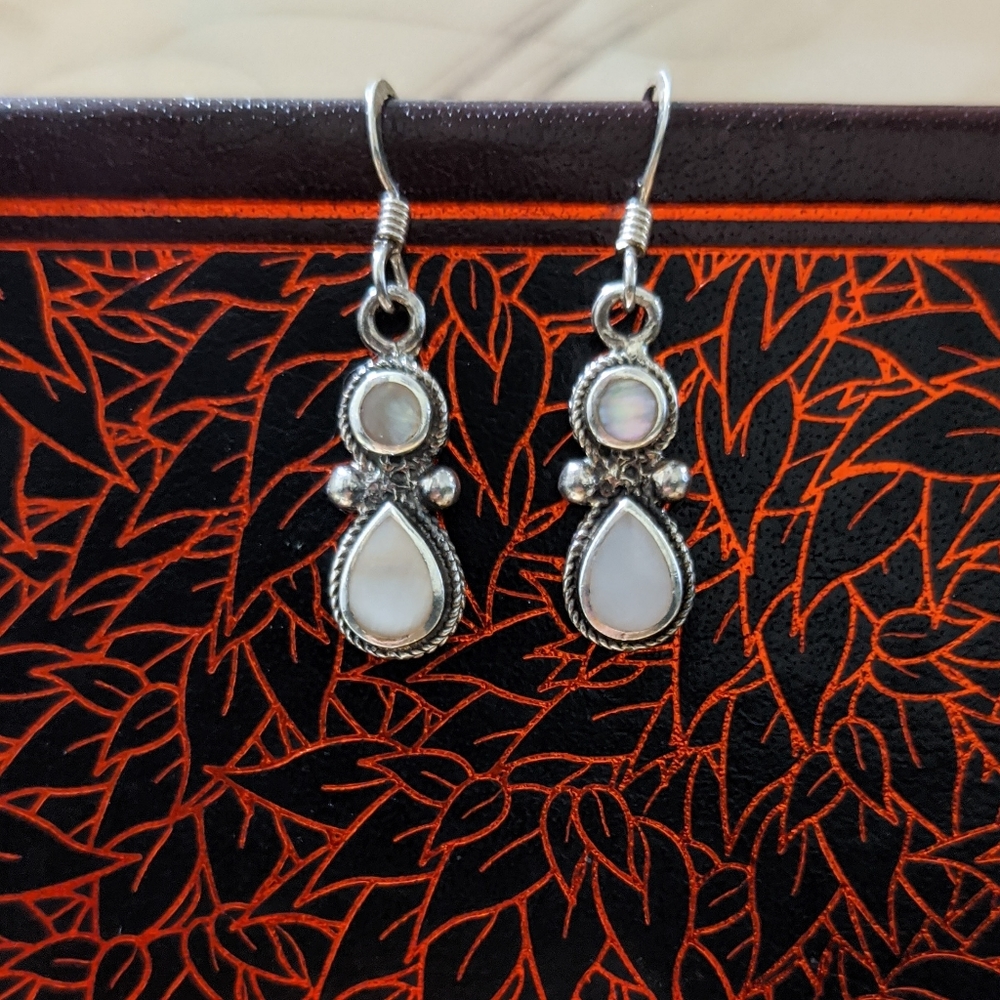Sterling Silver Dangling Mother of Pearl Earrings